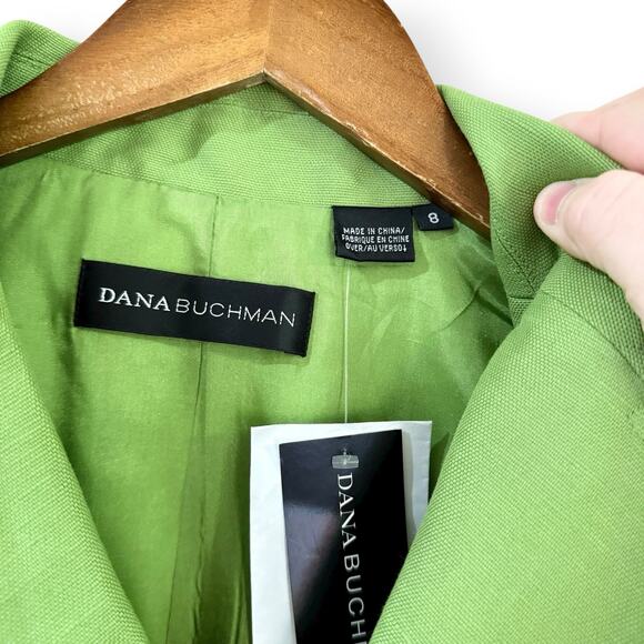 Dana Buchman Palm Green Linen Blend Blazer Jacket Size 8 Single Breasted Pockets - Picture 2 of 13